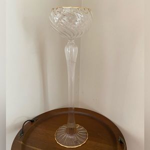Renata Gandini Modernist Clear Murano Glass & 24kt Gold Candlestick
